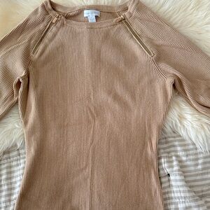 New York & Company Ribbed Beige Bodysuit